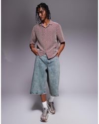 ASOS - Pantalones Cortos Vaqueros De Corte Alargado Con Lavado Ácido Y Detalle De Pliegue De -Verde - Lyst