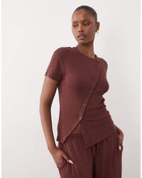 ASOS - Textured Knit Asymmetric Button Through T-Shirt Co-Ord - Lyst