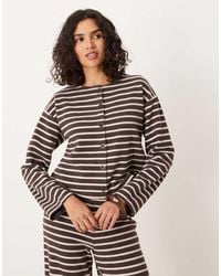 ASOS - Top A Rayas De Manga Larga Con Botones De Tejido Cepillado De (Parte De Un Conjunto) - Lyst