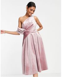 ASOS - Velvet Bare Shoulder Prom Midi Dress - Lyst