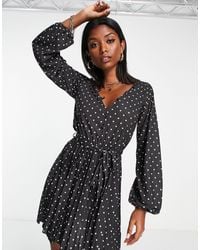 ASOS - Long Sleeve Pleated Mini Dress With Button Detail - Lyst