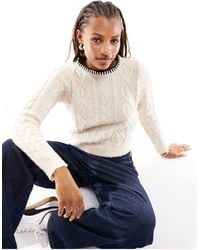 Mango - Cable Knit Jumper With Stitch Neckline - Lyst