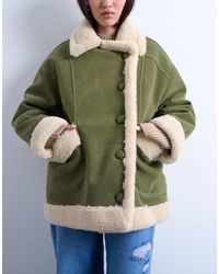 TOPSHOP - Faux Suede Faux Shearling Oversized Car Coat - Lyst