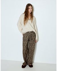 Pull&Bear - – hose mit leopardenmuster und tunnelzug - Lyst