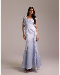 ASOS - Bridesmaids High Neck Satin Maxi Dress With Chiffon Ruffles - Lyst