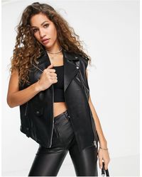 Bershka Sleeveless Faux Leather Biker Jacket - Black