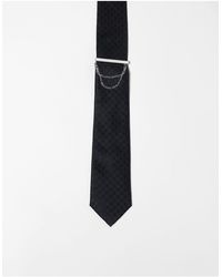ASOS - Cravatta sottile nera con fermacravatta - Lyst