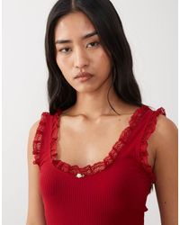 Miss Selfridge - Ribbed Vest Top With Lace Detail - Lyst