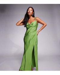 ASOS - Asos Design Petite Satin Tie Strap Maxi Dress With Split Detail - Lyst
