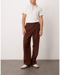 ASOS - Pantalones De Vestir Color Óxido Moteado De Pernera Ancha Con Pinzas Delanteras De Mezcla De Lana De -Rojo - Lyst