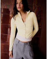 Bershka - Ribbed Zip-up Mock Neck Jacket - Lyst