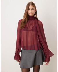 Mango - Gathe Neck Blouse - Lyst