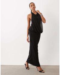 Missy Empire - Mesh Overlay Drape Front Halterneck Maxi Dress - Lyst