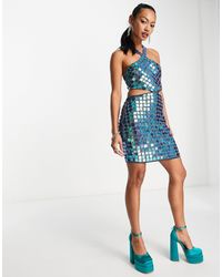 ASOS - Vestido corto color cerceta con abalorios efecto azulejo y cuello halter - Lyst