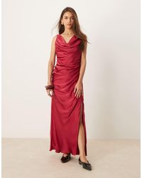 Abercrombie & Fitch - Vestido Largo Rosa Oscuro Drapeado Con Cuello Desbocado De - Lyst