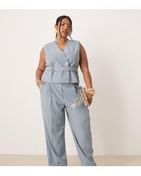 ASOS - Curve Tailored Linen-look Pants With Gold Buttons - Lyst