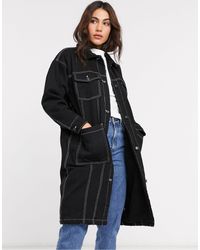 Monki Cappotto lungo pratico di jeans - Nero