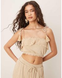 ASOS - Co-ord Crinkle Tie Shoulder Lace Trim Bralet Top - Lyst
