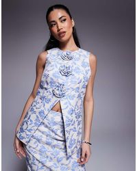 ASOS - Co-ord Jacquard Waist Coat With 3d Flowers - Lyst