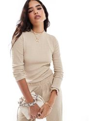 Vila - Top Color Crema Testurizzato A Maniche Lunghe - Lyst