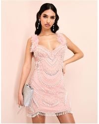 ASOS - Encrusted Mini Dress With Faux Pearl Embellishment And Faux Feather Straps - Lyst