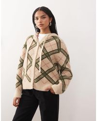 Reclaimed (vintage) - Soft Knitted Hooded Cardigan With Tie Bow Detail - Lyst