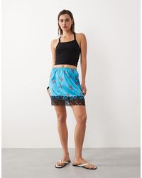 ASOS - Lace Trim Satin Mini Skirt - Lyst