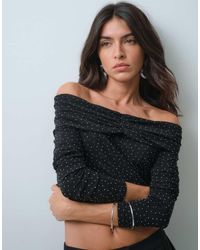 Threadbare - Bardot Long Sleeve Top With Hot Fix Detail - Lyst