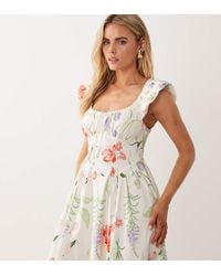 New Look - Flower Print Bengaline Midi Dress - Lyst