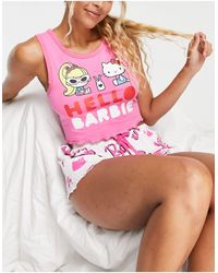 ASOS Barbie X Hello Kitty - Pyjamaset Met Short En Hemdje - Roze