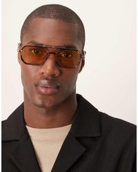 ASOS - Occhiali Da Sole Squadrati Con Montatura Tartarugata E Lenti Ambra - Lyst