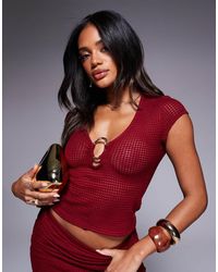 ASOS - Top Color Mora Testurizzato Con Scollo A V E Maniche Ad Aletta - Lyst