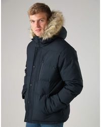 French Connection - Faux Fur Hooded Padded Parka Mid-Length Jacket - Lyst