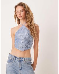 ASOS - Halter Neck Sequin Top With Tie Back Detail - Lyst