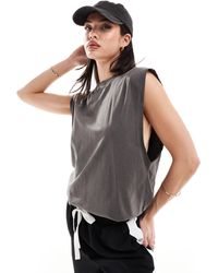 ASOS - Camiseta gris extragrande sin mangas con sisas caídas - Lyst
