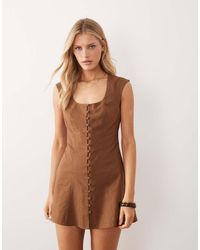 ASOS - Square Neck Button Down Mini Sundress Warm Chocolate - Lyst
