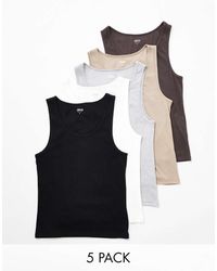 ASOS - Essential 5 Pack Muscle Fit Rib Vests - Lyst