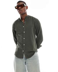 Only & Sons - Chemise à col officier en lin mélangé - kaki - Lyst