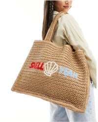 South Beach - Shell Yeah Embroidered Woven Shoulder Tote Bag - Lyst