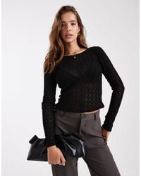 ONLY - Lace Long Sleeve Scoop Back Top - Lyst
