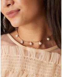 ASOS - Collarino Dorato Con Perle Sintetiche E Barrette - Lyst