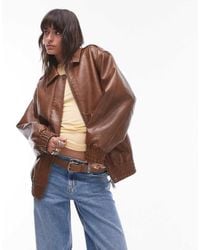 TOPSHOP - Faux Leather Oversized Bomber Jacket - Lyst
