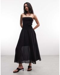 AllSaints - Tegan Bandeau Ribbed Ruched Midi Dress - Lyst