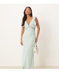 ASOS - Vestido Lencero Midi De Chifón Con Insertos De Encaje De Asos Design Petite-Verde - Lyst