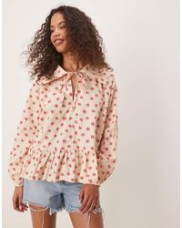 Glamorous - Collared Tie Neck Blouse - Lyst