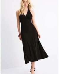Stradivarius - Midi Jurk Met Knoop Op De Rug - Lyst