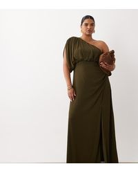 Tfnc Plus - Chiffon One Shoulder Thigh High Split Draped Maxi Dress - Lyst