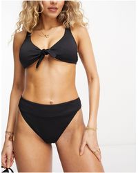 Hollister - Slip bikini a vita alta sgambati neri a coste - Lyst