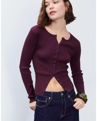 Stradivarius - Ribbed Knit Cardigan With Buttons - Lyst
