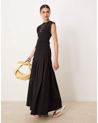 ASOS - Maxi Jurk Van Popeline Met Smokwerk En Verlaagde Taille - Lyst